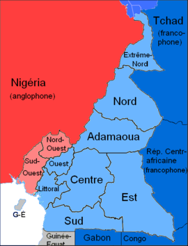 Das bilinguale Kamerun: Während die zwei westlichen Regionen wie Nigeria englischsprachig sind, wird im Rest Kameruns Französisch gesprochen. (Foto: Wikipedia/ Sprachen Kameruns) Das bilinguale Kamerun: Während die zwei westlichen Regionen wie Nigeria englischsprachig sind, wird im Rest Kameruns Französisch gesprochen. (Foto: Wikipedia/ Sprachen Kameruns)