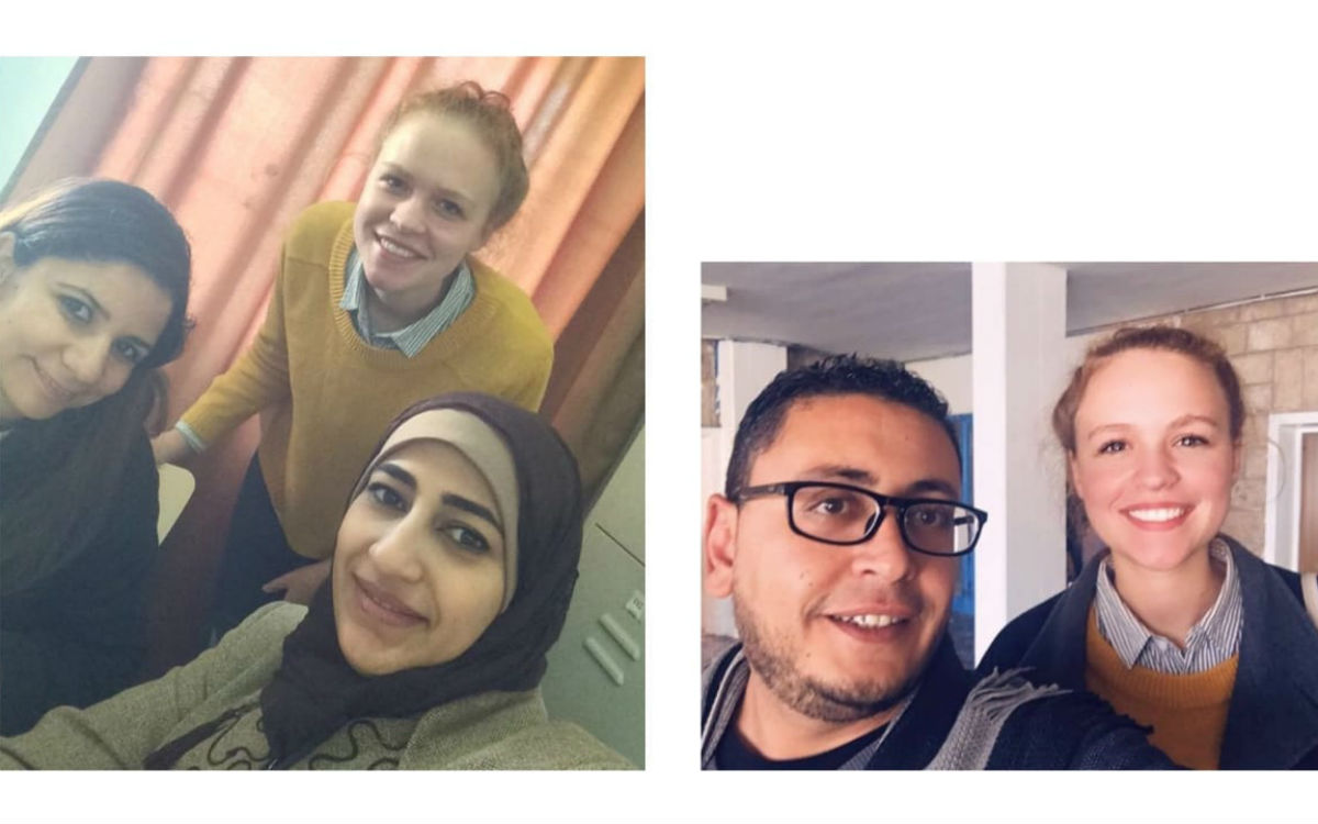 Links: Mit der Englischlehrerin Alaa, vorne, und Diana, links, einer Grundschullehrerin. Rechts: Mit Murat, dem Lehrer für Physik und Chemie. (Foto: ems/AbuDiab)
