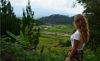 Im Gebirge in der Umgebung gibt es viele Reisfelder